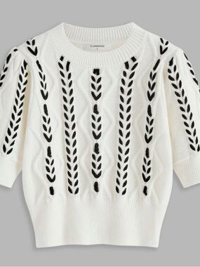 Commense Contrast Binding Cable Knit Top